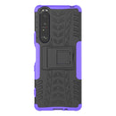 For Sony Xperia 1 III Tire Texture Shockproof TPU+PC Protective Case with Holder(Purple)