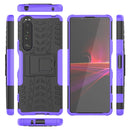 For Sony Xperia 1 III Tire Texture Shockproof TPU+PC Protective Case with Holder(Purple)