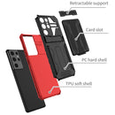 For Samsung Galaxy S21+ 5G Armor Card PC + TPU Shockproof Case with Card Slot & Invisible Holder(Red)
