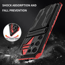 For Samsung Galaxy S21+ 5G Armor Card PC + TPU Shockproof Case with Card Slot & Invisible Holder(Red)