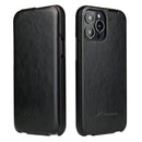 Fierre Shann Retro Oil Wax Texture Vertical Flip PU Leather Case For iPhone 13 Pro(Black)