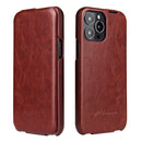 Fierre Shann Retro Oil Wax Texture Vertical Flip PU Leather Case For iPhone 13 Pro(Brown)