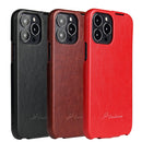 Fierre Shann Retro Oil Wax Texture Vertical Flip PU Leather Case For iPhone 13 Pro(Red)