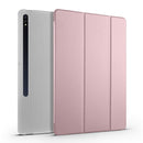 For Samsung Galaxy Tab S7 FE / Tab S7+ / Tab S8+ 3-folding Transparent Honeycomb TPU Leather Tablet Case(Rose Gold)