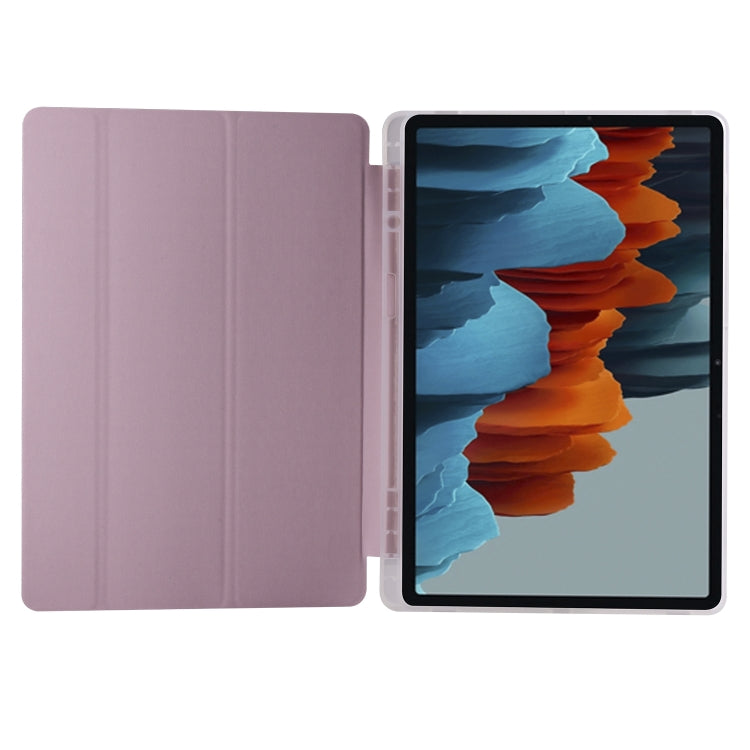 For Samsung Galaxy Tab S7 FE / Tab S7+ / Tab S8+ 3-folding Transparent Honeycomb TPU Leather Tablet Case(Rose Gold)