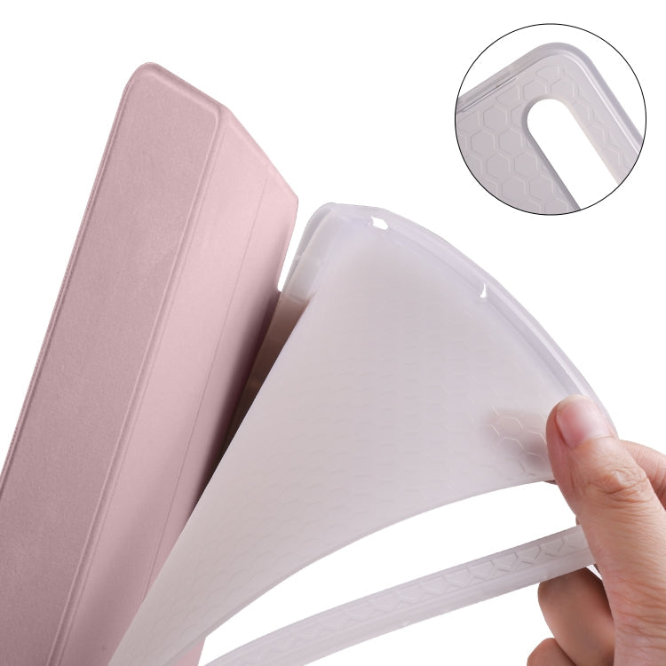 For Samsung Galaxy Tab S7 FE / Tab S7+ / Tab S8+ 3-folding Transparent Honeycomb TPU Leather Tablet Case(Rose Gold)