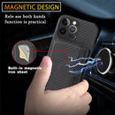 Carbon Fiber Magnetic Card Bag TPU+PU Shockproof Back Cover Case with Holder & Card Slot & Photo Frame For iPhone 13 Pro Max(Black)
