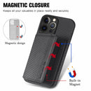 Carbon Fiber Magnetic Card Bag TPU+PU Shockproof Back Cover Case with Holder & Card Slot & Photo Frame For iPhone 13 Pro Max(Black)