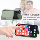 Carbon Fiber Magnetic Card Bag TPU+PU Shockproof Back Cover Case with Holder & Card Slot & Photo Frame For iPhone 13 Pro Max(Green)