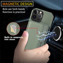 Carbon Fiber Magnetic Card Bag TPU+PU Shockproof Back Cover Case with Holder & Card Slot & Photo Frame For iPhone 13 Pro Max(Green)