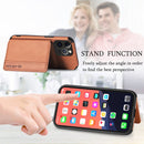 Carbon Fiber Magnetic Card Bag TPU+PU Shockproof Back Cover Case with Holder & Card Slot & Photo Frame For iPhone 13 Pro Max(Brown)