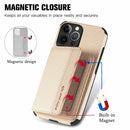 Carbon Fiber Magnetic Card Bag TPU+PU Shockproof Back Cover Case with Holder & Card Slot & Photo Frame For iPhone 13 Pro Max(Khaki)