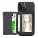 Carbon Fiber Magnetic Card Bag TPU+PU Shockproof Back Cover Case with Holder & Card Slot & Photo Frame For iPhone 13 Pro(Black)