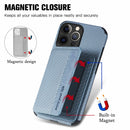 Carbon Fiber Magnetic Card Bag TPU+PU Shockproof Back Cover Case with Holder & Card Slot & Photo Frame For iPhone 13 Pro(Blue)