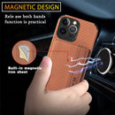 Carbon Fiber Magnetic Card Bag TPU+PU Shockproof Back Cover Case with Holder & Card Slot & Photo Frame For iPhone 13 Pro(Brown)