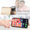 Carbon Fiber Magnetic Card Bag TPU+PU Shockproof Back Cover Case with Holder & Card Slot & Photo Frame For iPhone 13 Pro(Khaki)