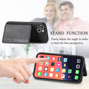 Carbon Fiber Magnetic Card Bag TPU+PU Shockproof Back Cover Case with Holder & Card Slot & Photo Frame For iPhone 13(Black)