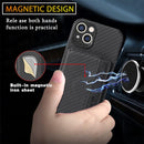 Carbon Fiber Magnetic Card Bag TPU+PU Shockproof Back Cover Case with Holder & Card Slot & Photo Frame For iPhone 13(Black)