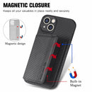 Carbon Fiber Magnetic Card Bag TPU+PU Shockproof Back Cover Case with Holder & Card Slot & Photo Frame For iPhone 13(Black)