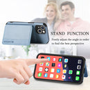 Carbon Fiber Magnetic Card Bag TPU+PU Shockproof Back Cover Case with Holder & Card Slot & Photo Frame For iPhone 13(Blue)