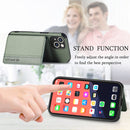 Carbon Fiber Magnetic Card Bag TPU+PU Shockproof Back Cover Case with Holder & Card Slot & Photo Frame For iPhone 13(Green)