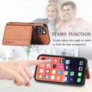 Carbon Fiber Magnetic Card Bag TPU+PU Shockproof Back Cover Case with Holder & Card Slot & Photo Frame For iPhone 13(Brown)