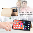 Carbon Fiber Magnetic Card Bag TPU+PU Shockproof Back Cover Case with Holder & Card Slot & Photo Frame For iPhone 13(Khaki)