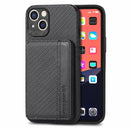 Carbon Fiber Magnetic Card Bag TPU+PU Shockproof Back Cover Case with Holder & Card Slot & Photo Frame For iPhone 13 mini(Black)