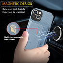 Carbon Fiber Magnetic Card Bag TPU+PU Shockproof Back Cover Case with Holder & Card Slot & Photo Frame For iPhone 13 mini(Blue)