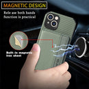 Carbon Fiber Magnetic Card Bag TPU+PU Shockproof Back Cover Case with Holder & Card Slot & Photo Frame For iPhone 13 mini(Green)