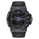 SANDA 6025 Dual Time Digital Display Luminous Calendar Waterproof Multifunctional Men Sports Quartz Watch(Black Blue)