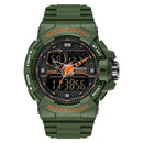 SANDA 6025 Dual Time Digital Display Luminous Calendar Waterproof Multifunctional Men Sports Quartz Watch(Army Green)