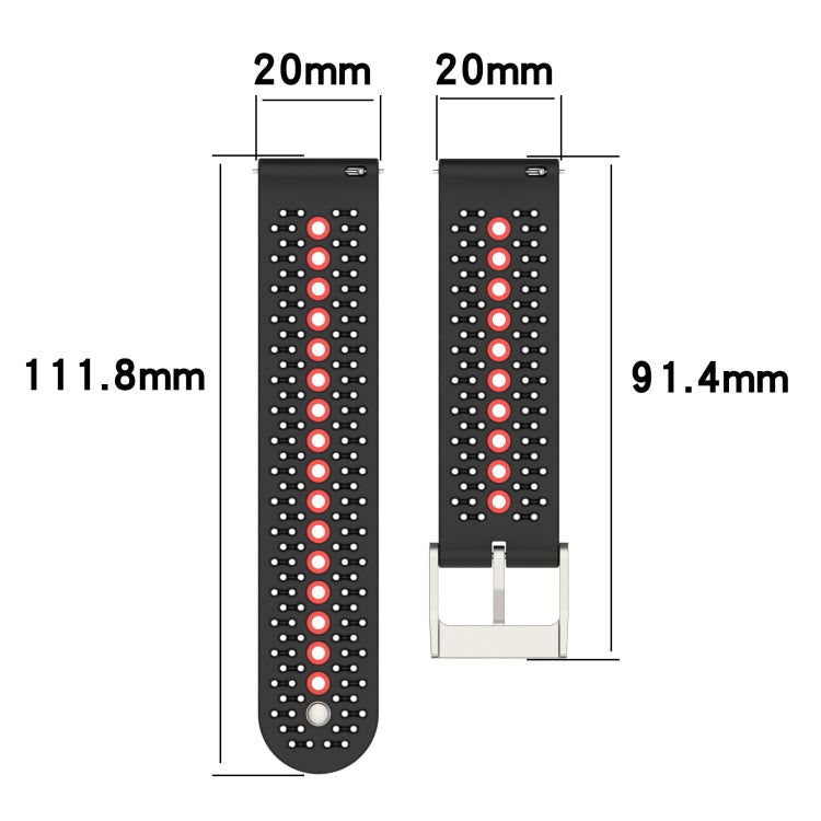 20mm Universal Colorful Hole Silicone Watch Band(White Black)