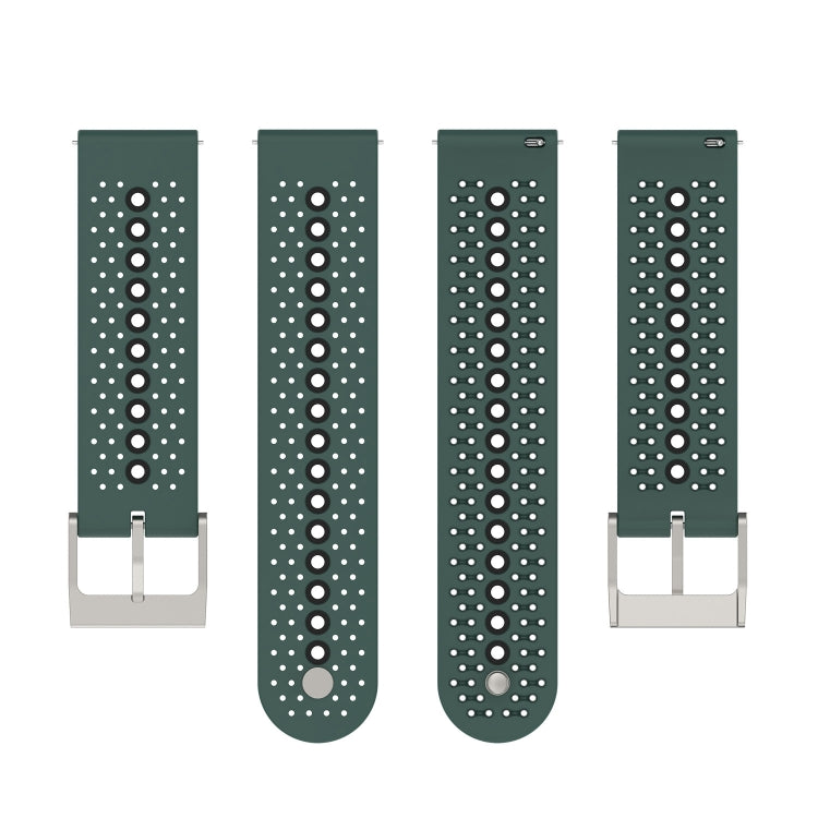20mm Universal Colorful Hole Silicone Watch Band(Olive Green Black)