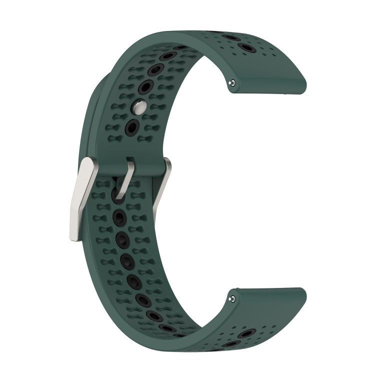20mm Universal Colorful Hole Silicone Watch Band(Olive Green Black)