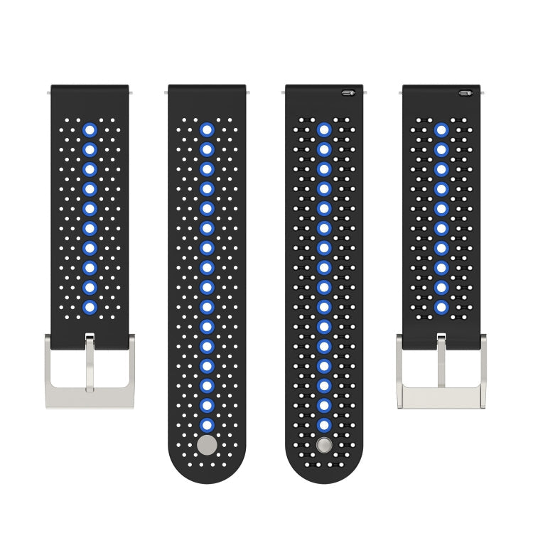 20mm Universal Colorful Hole Silicone Watch Band(Black Blue)