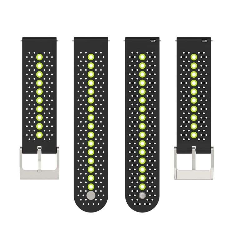 20mm Universal Colorful Hole Silicone Watch Band(Black Lime Green)