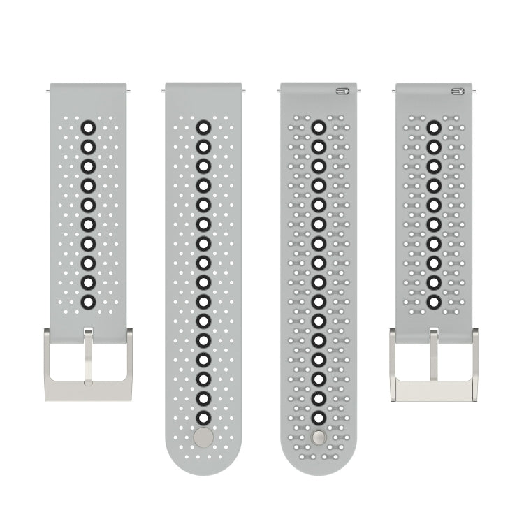 20mm Universal Colorful Hole Silicone Watch Band(Grey Black)