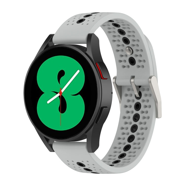 20mm Universal Colorful Hole Silicone Watch Band(Grey Black)