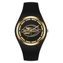 SANDA 6077 Simple Icon Round Dial Ladies Silicone Strap Quartz Watch(Black Gold Single Mark)