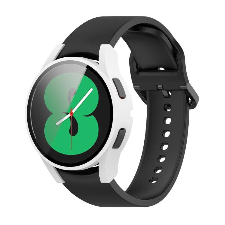 For Samsung Galaxy Watch4 44mm PC Protective Case with Tempered Glass Film(White)