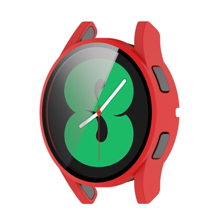 For Samsung Galaxy Watch4 44mm PC Protective Case with Tempered Glass Film(Red)