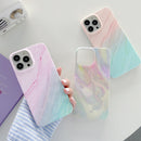 Marble Pattern Shockproof Protective Case For iPhone 13(Pink Green)