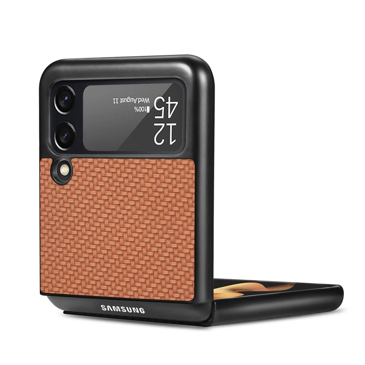 For Samsung Galaxy Z Flip3 5G Cross Pattern Slim PC Protective Case(Brown)