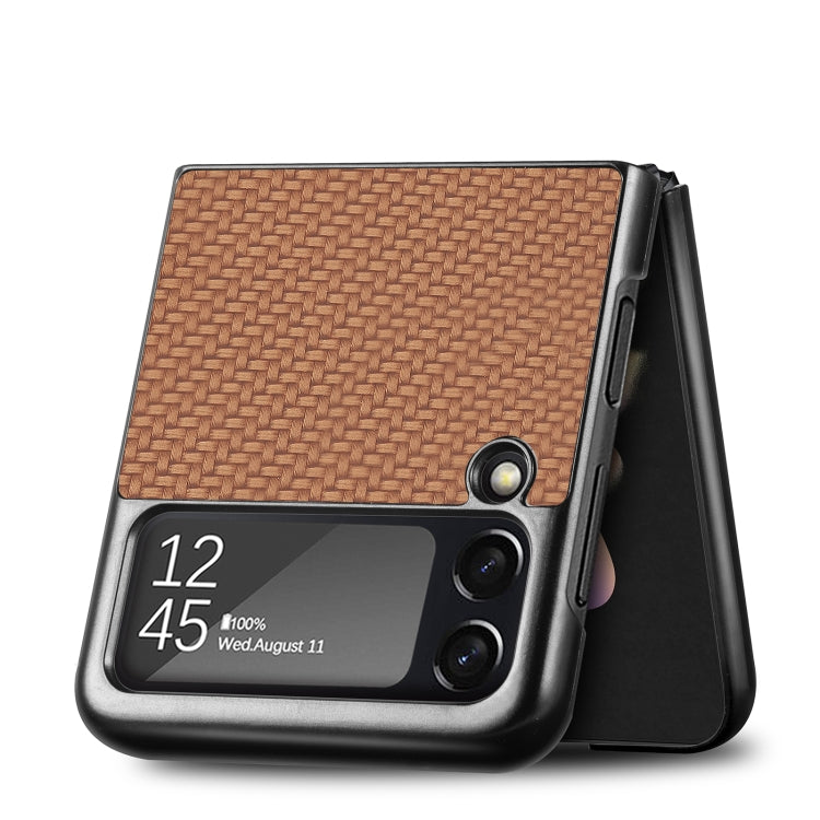 For Samsung Galaxy Z Flip3 5G Cross Pattern Slim PC Protective Case(Brown)
