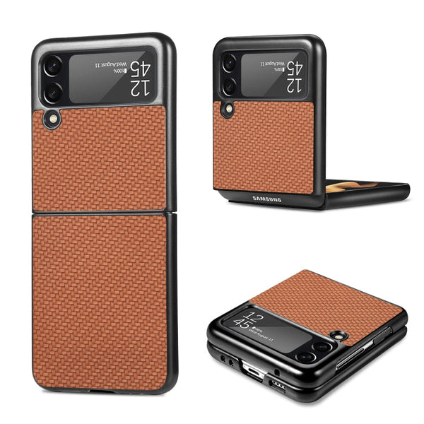 For Samsung Galaxy Z Flip3 5G Cross Pattern Slim PC Protective Case(Brown)
