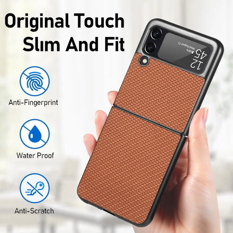 For Samsung Galaxy Z Flip3 5G Cross Pattern Slim PC Protective Case(Brown)