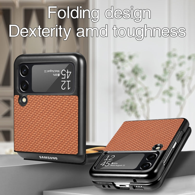 For Samsung Galaxy Z Flip3 5G Cross Pattern Slim PC Protective Case(Brown)