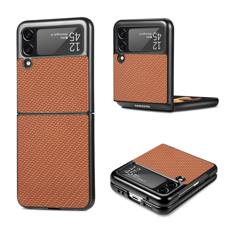For Samsung Galaxy Z Flip3 5G Cross Pattern Slim PC Protective Case(Brown)