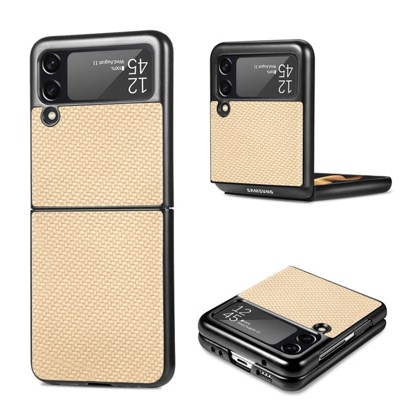 For Samsung Galaxy Z Flip3 5G Cross Pattern Slim PC Protective Case(Yellow)